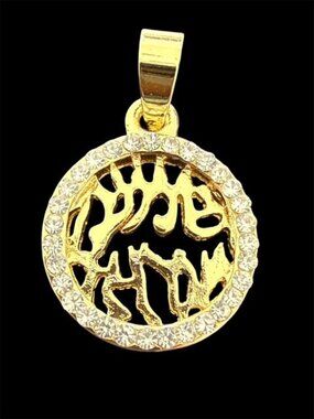 Shema Israel Gold Filled Crystals CZ Jewish Hanukkah Charm Pendant Round Circle